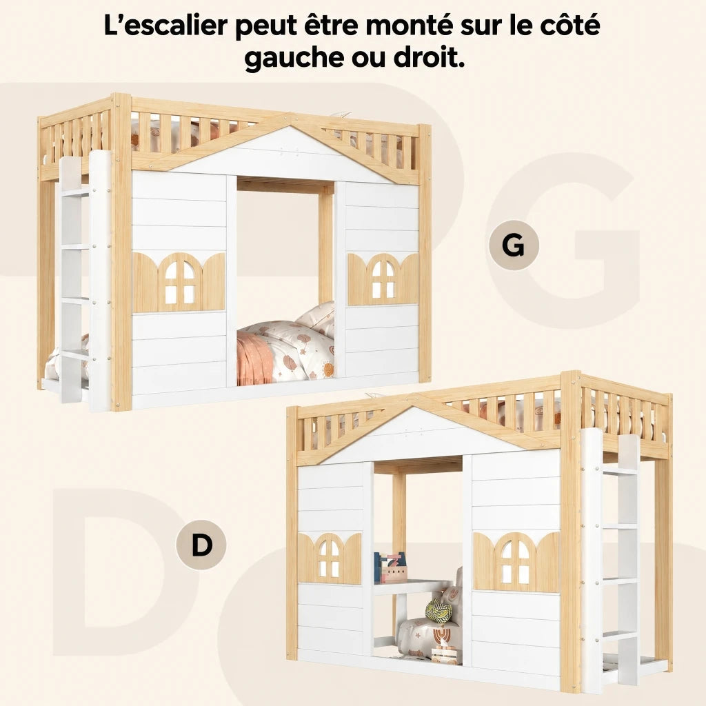Mitwachsendes Hausbett Etagenbett mit Fenstern 90x200 Lilla Kids