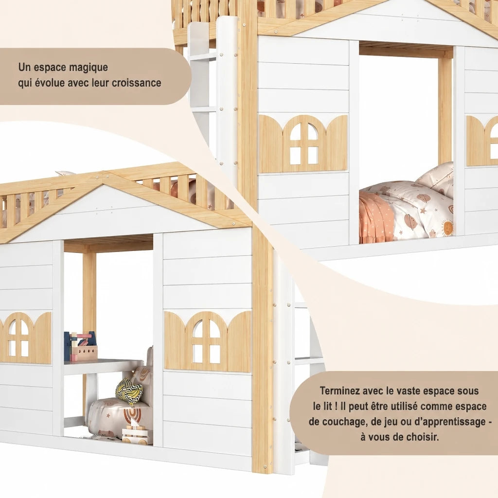 Mitwachsendes Hausbett Etagenbett mit Fenstern 90x200 Lilla Kids
