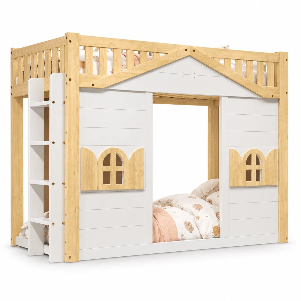Mitwachsendes Hausbett Etagenbett mit Fenstern 90x200 Lilla Kids