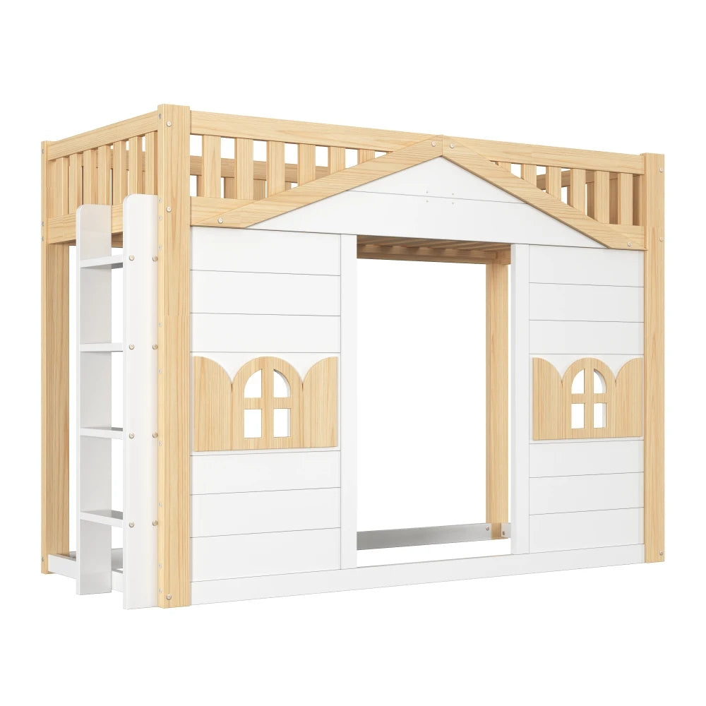 Mitwachsendes Hausbett Etagenbett mit Fenstern 90x200 Lilla Kids