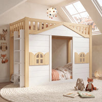 Mitwachsendes Hausbett Etagenbett mit Fenstern 90x200 Lilla Kids