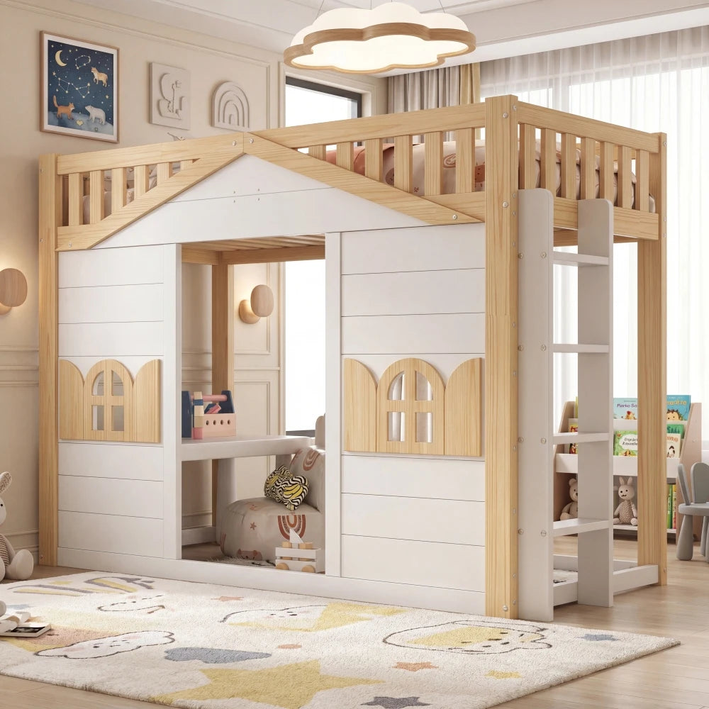 Mitwachsendes Hausbett Etagenbett mit Fenstern 90x200 Lilla Kids