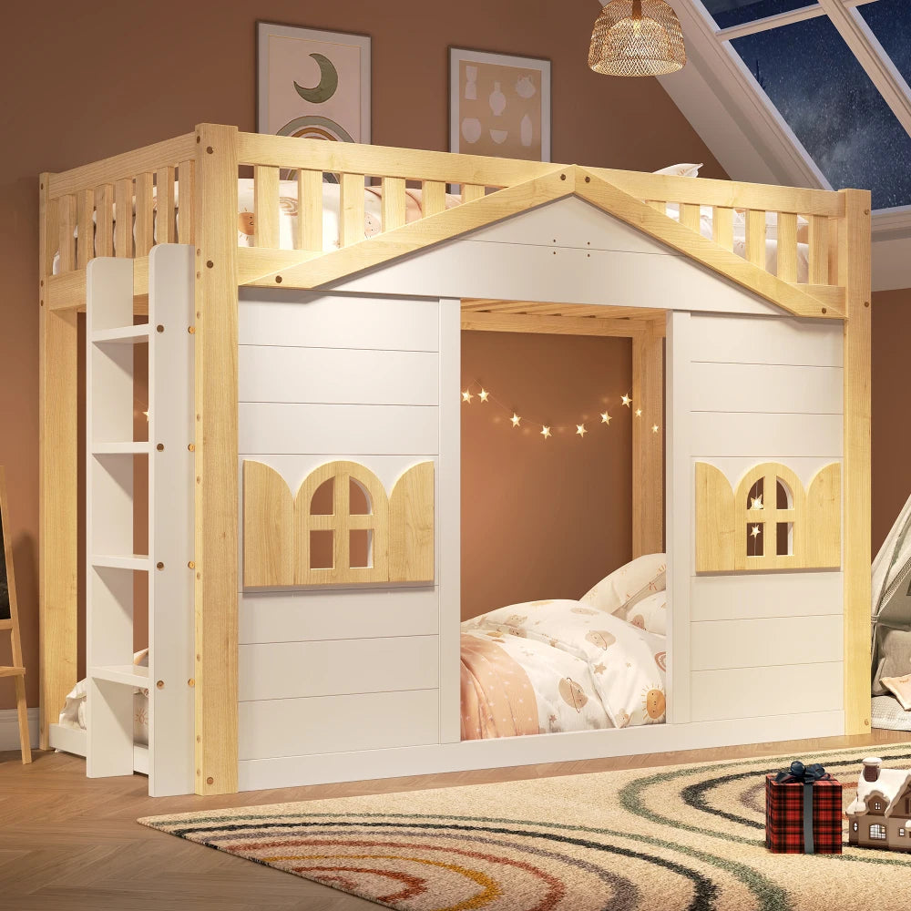 Mitwachsendes Hausbett Etagenbett mit Fenstern 90x200 Lilla Kids