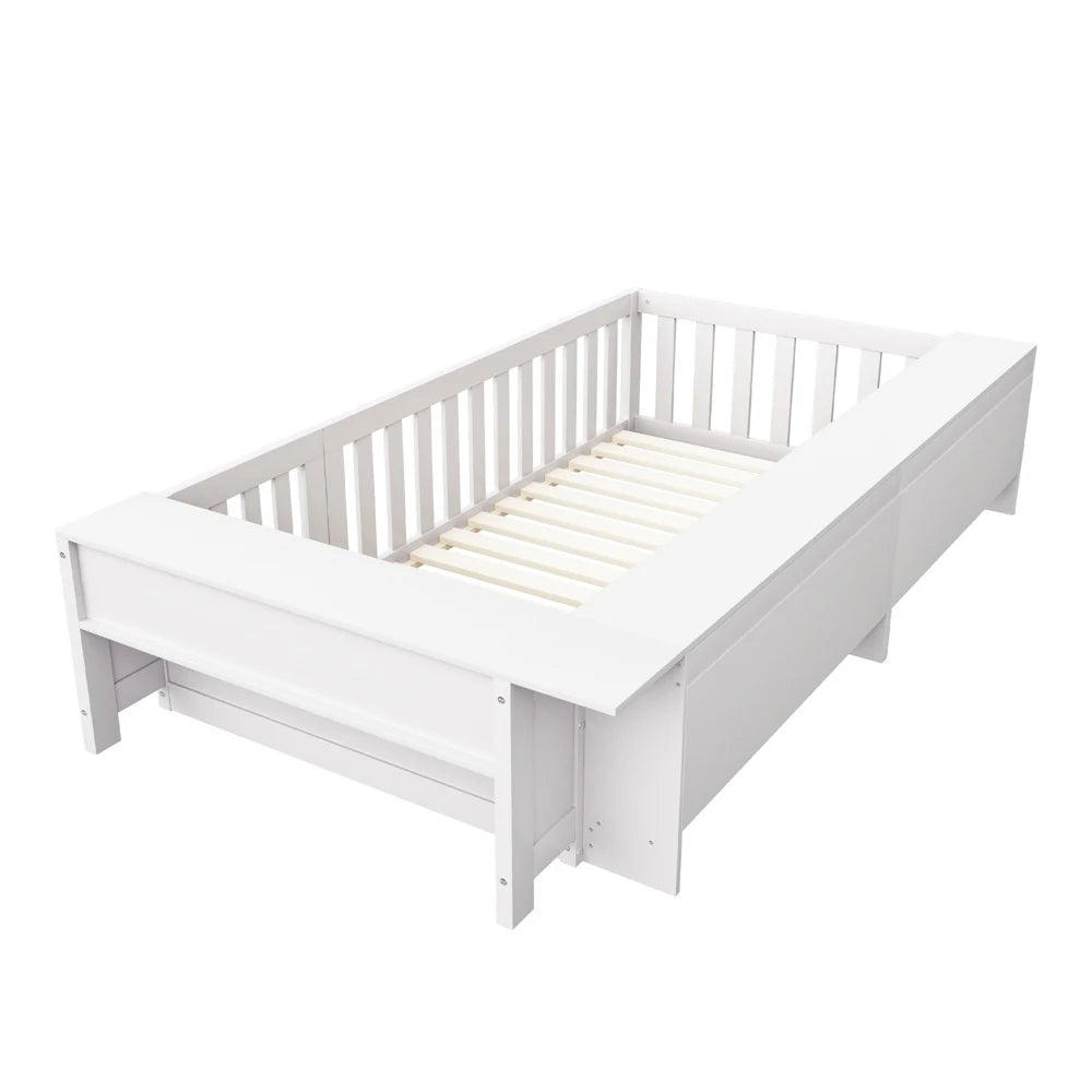 Mitwachsendes Kinderbett mit Schutzgitter und Regalen Lilla Kids