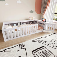 Mitwachsendes Kinderbett mit Schutzgitter und Regalen Lilla Kids
