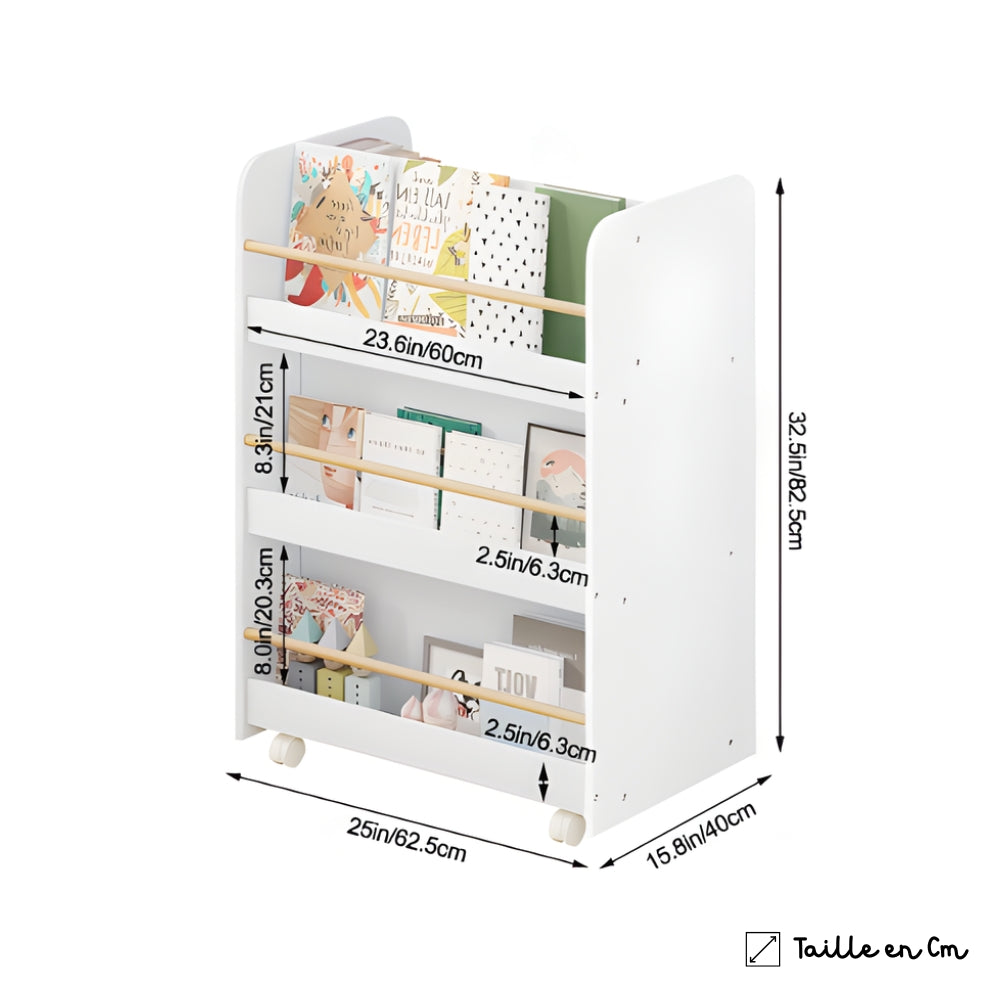 Mobiles Kinderbücherregal mit Rollen und Stauraum Lilla Kids