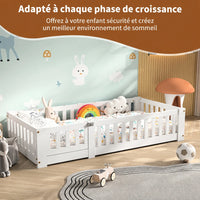 Montessori-Bodenbett in Weiß mit Rausfallschutz 80x160 Lilla Kids