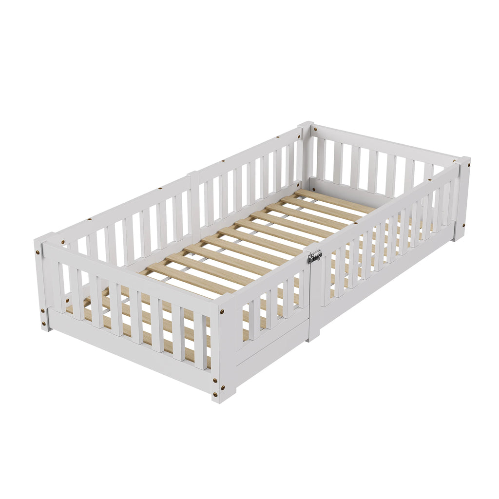 Montessori-Bodenbett in Weiß mit Rausfallschutz 80x160 Lilla Kids