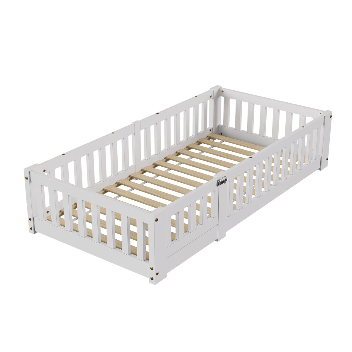 Montessori-Bodenbett in Weiß mit Rausfallschutz 80x160 Lilla Kids