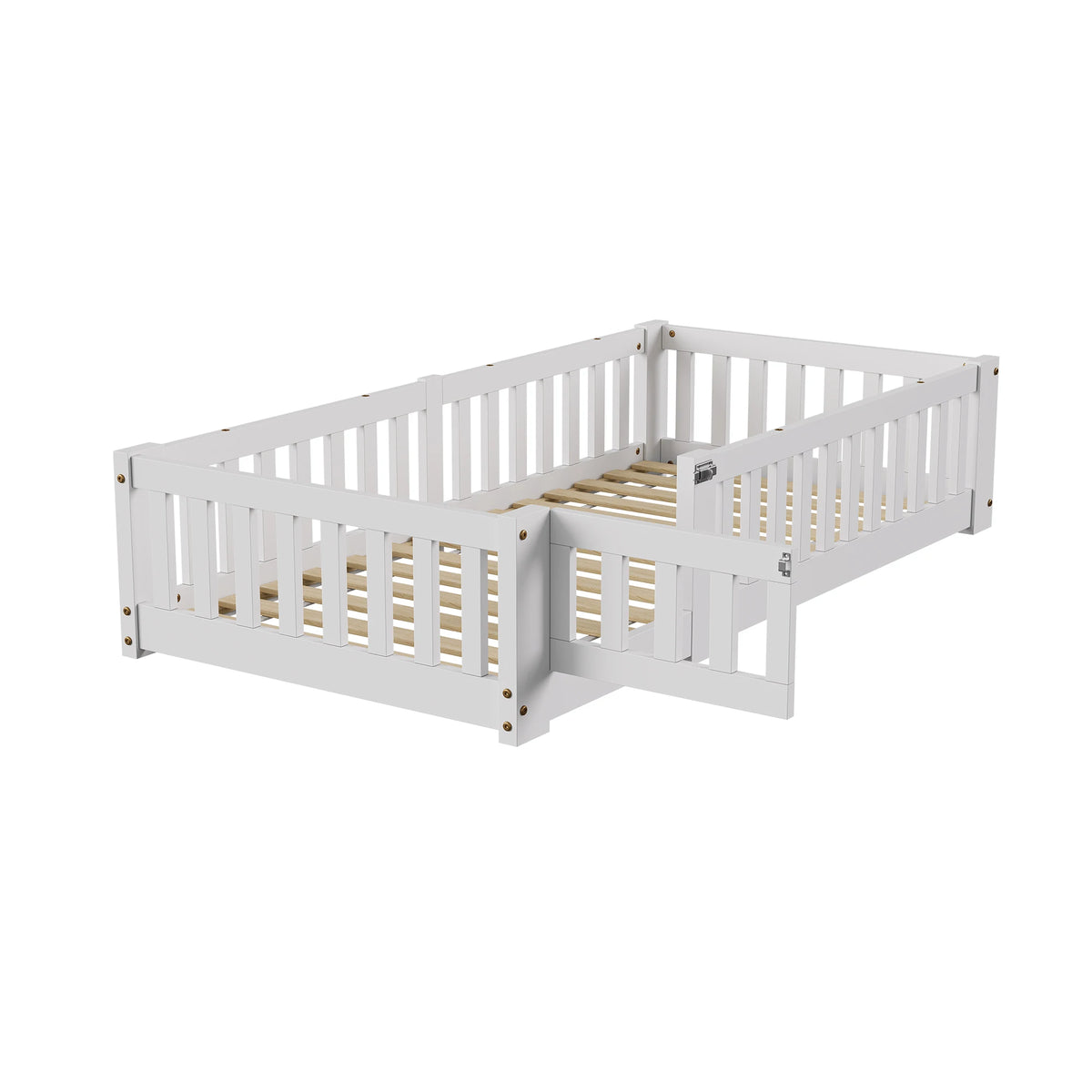 Montessori-Bodenbett in Weiß mit Rausfallschutz 80x160 Lilla Kids