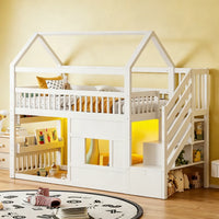 Montessori-Hausbett mit Treppe und Regal 90x200 Lilla Kids