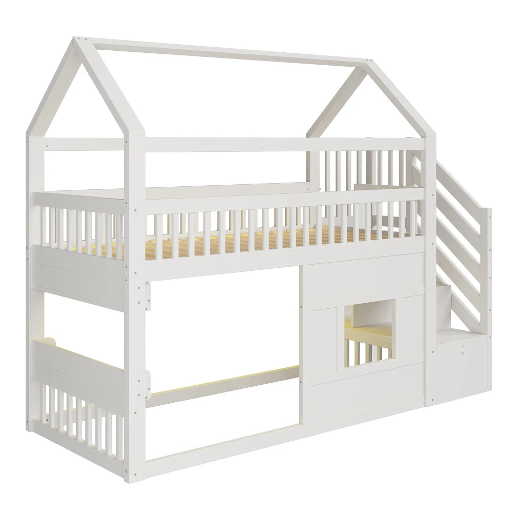 Montessori-Hausbett mit Treppe und Regal 90x200 Lilla Kids