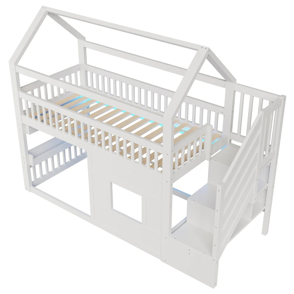Montessori-Hausbett mit Treppe und Regal 90x200 Lilla Kids