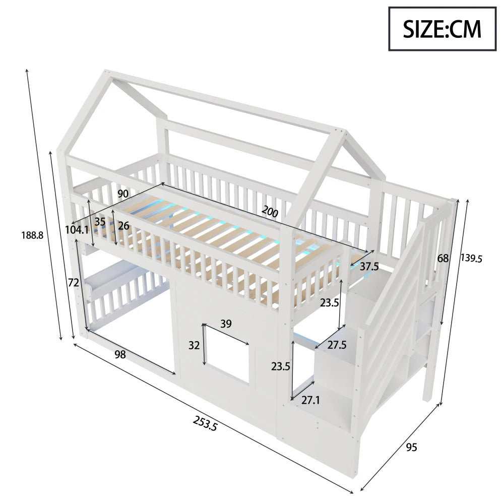 Montessori-Hausbett mit Treppe und Regal 90x200 Lilla Kids