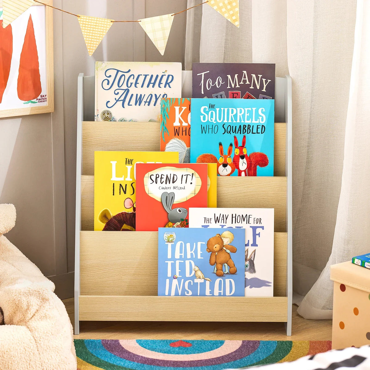 Montessori-Kinderbücherregal aus Holz in Weiß und Natur Lilla Kids