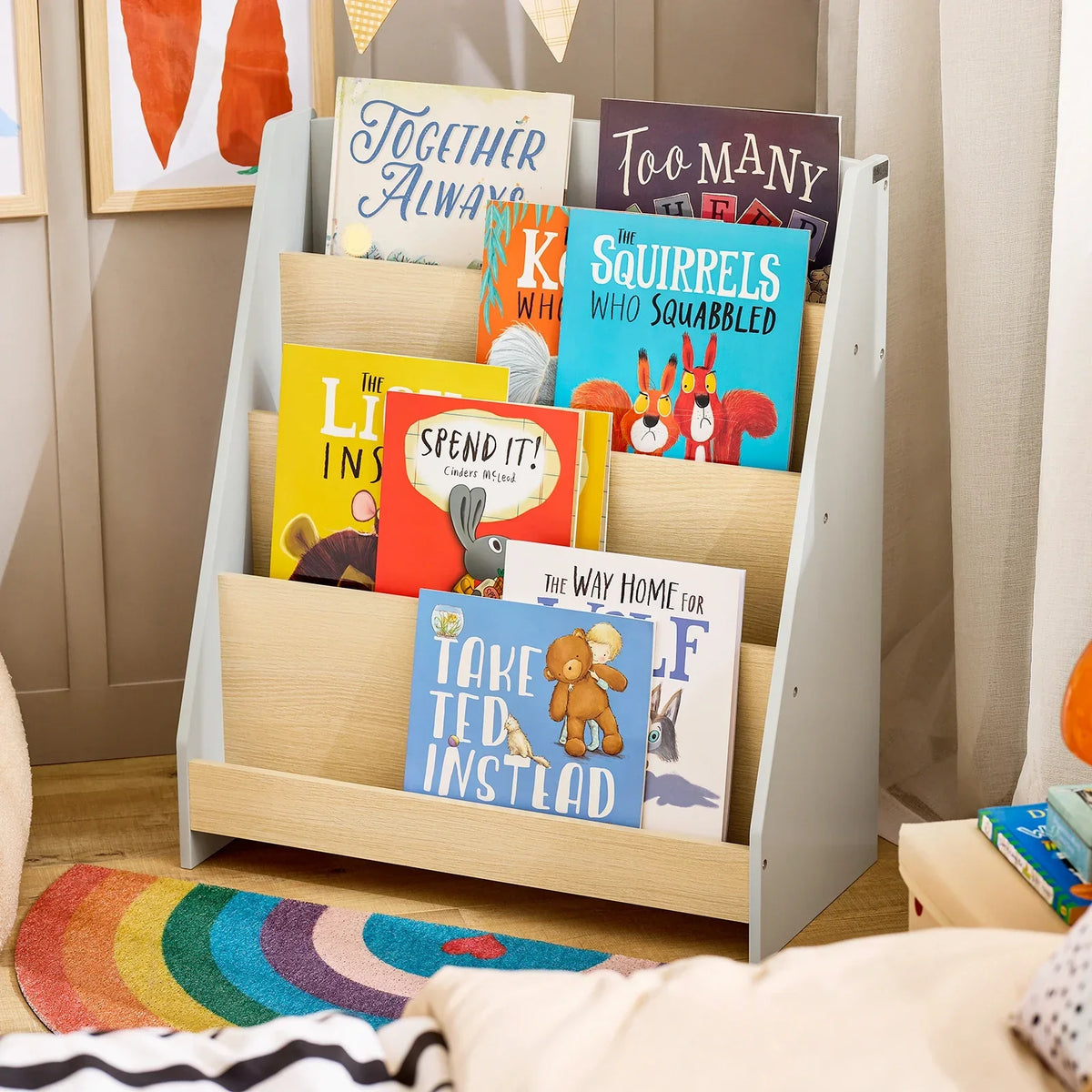 Montessori-Kinderbücherregal aus Holz in Weiß und Natur Lilla Kids