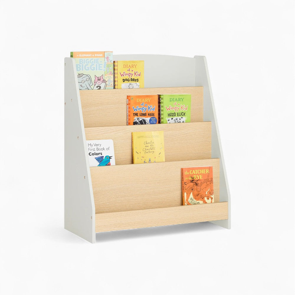 Montessori-Kinderbücherregal aus Holz in Weiß und Natur Lilla Kids