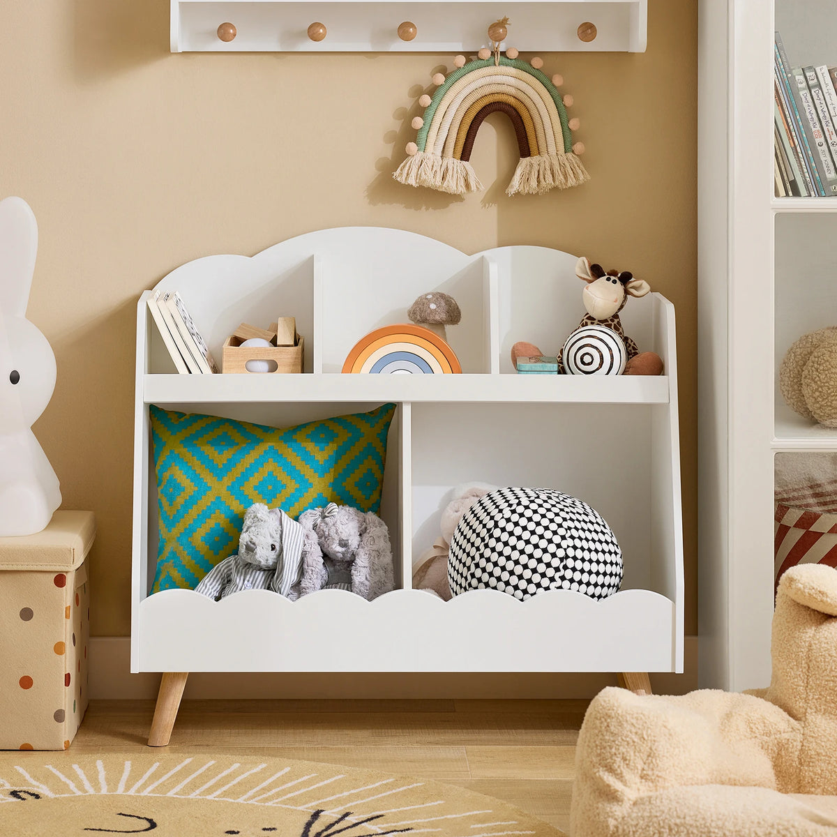 Montessori-Kinderbücherregal mit 5 Fächern in Weiß Lilla Kids