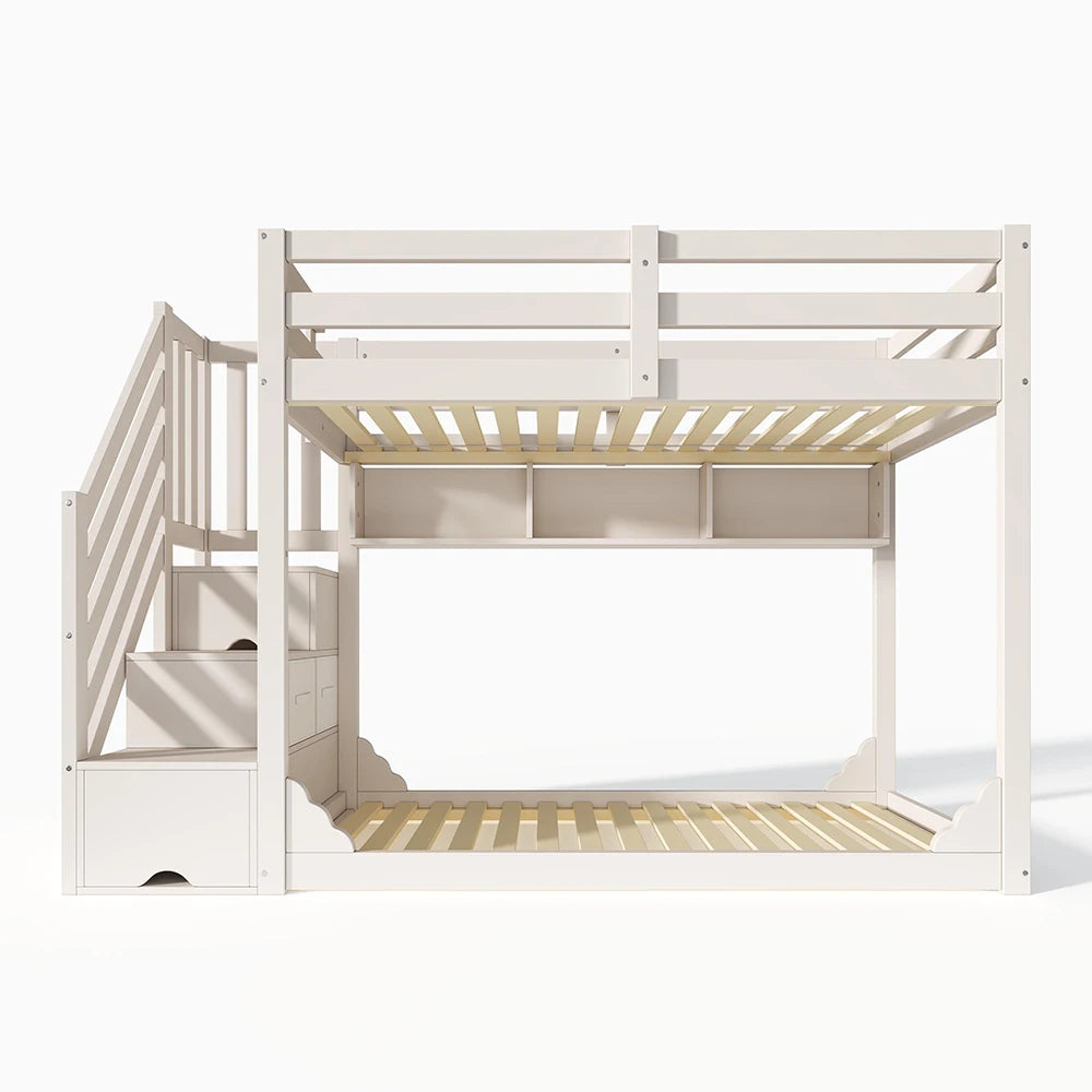 Platzsparendes Etagenbett-Hausbett mit Dach, Treppe und Schubladen Lilla Kids