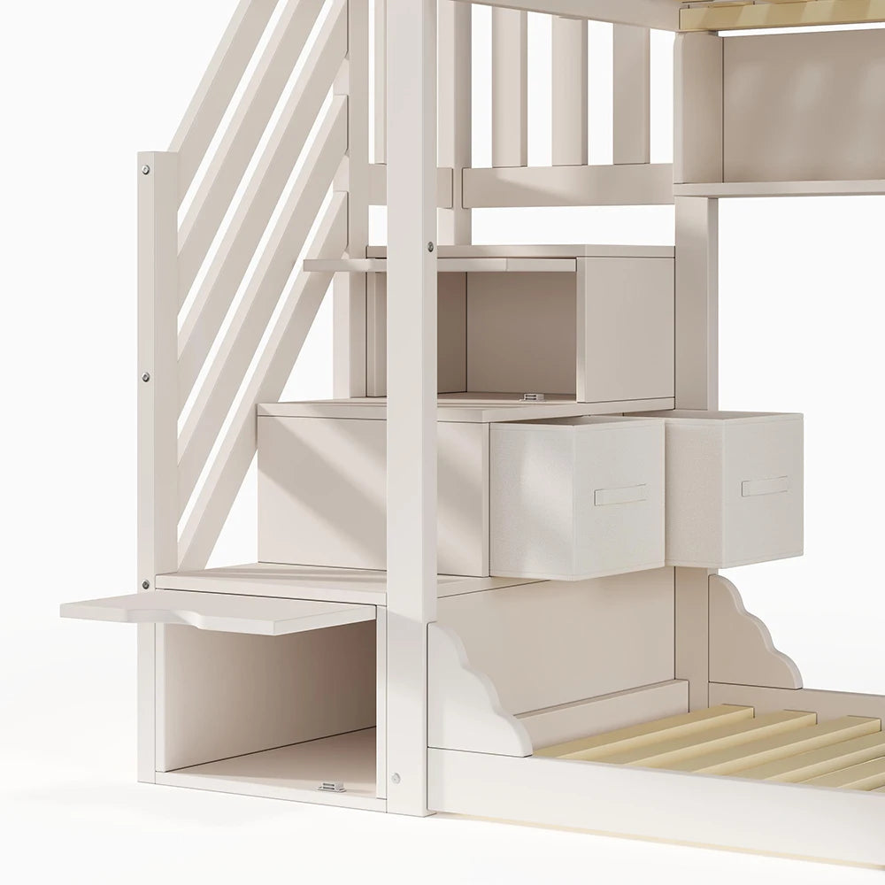 Platzsparendes Etagenbett-Hausbett mit Dach, Treppe und Schubladen Lilla Kids