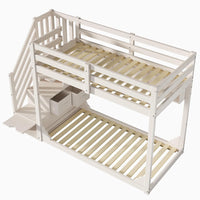 Platzsparendes Etagenbett-Hausbett mit Dach, Treppe und Schubladen Lilla Kids