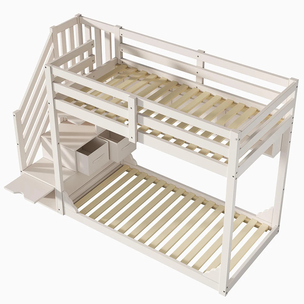 Platzsparendes Etagenbett-Hausbett mit Dach, Treppe und Schubladen Lilla Kids
