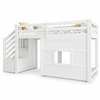 Platzsparendes Hochbett mit Treppe und Fenster 90x200 Lilla Kids
