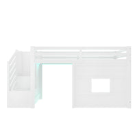 Platzsparendes Hochbett mit Treppe und Fenster 90x200 Lilla Kids