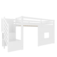 Platzsparendes Hochbett mit Treppe und Fenster 90x200 Lilla Kids