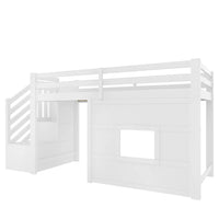 Platzsparendes Hochbett mit Treppe und Fenster 90x200 Lilla Kids