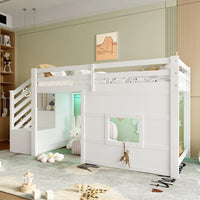 Platzsparendes Hochbett mit Treppe und Fenster 90x200 Lilla Kids