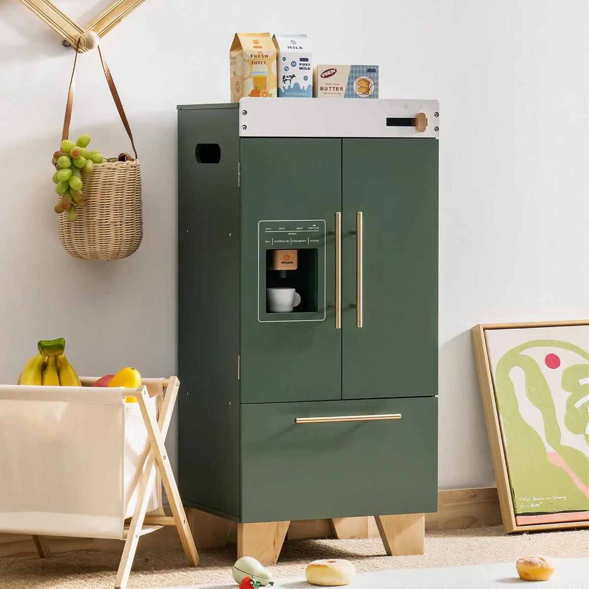 Spielzeug-Kühlschrank aus Holz in Dunkelgrün für Kinder Lilla Kids
