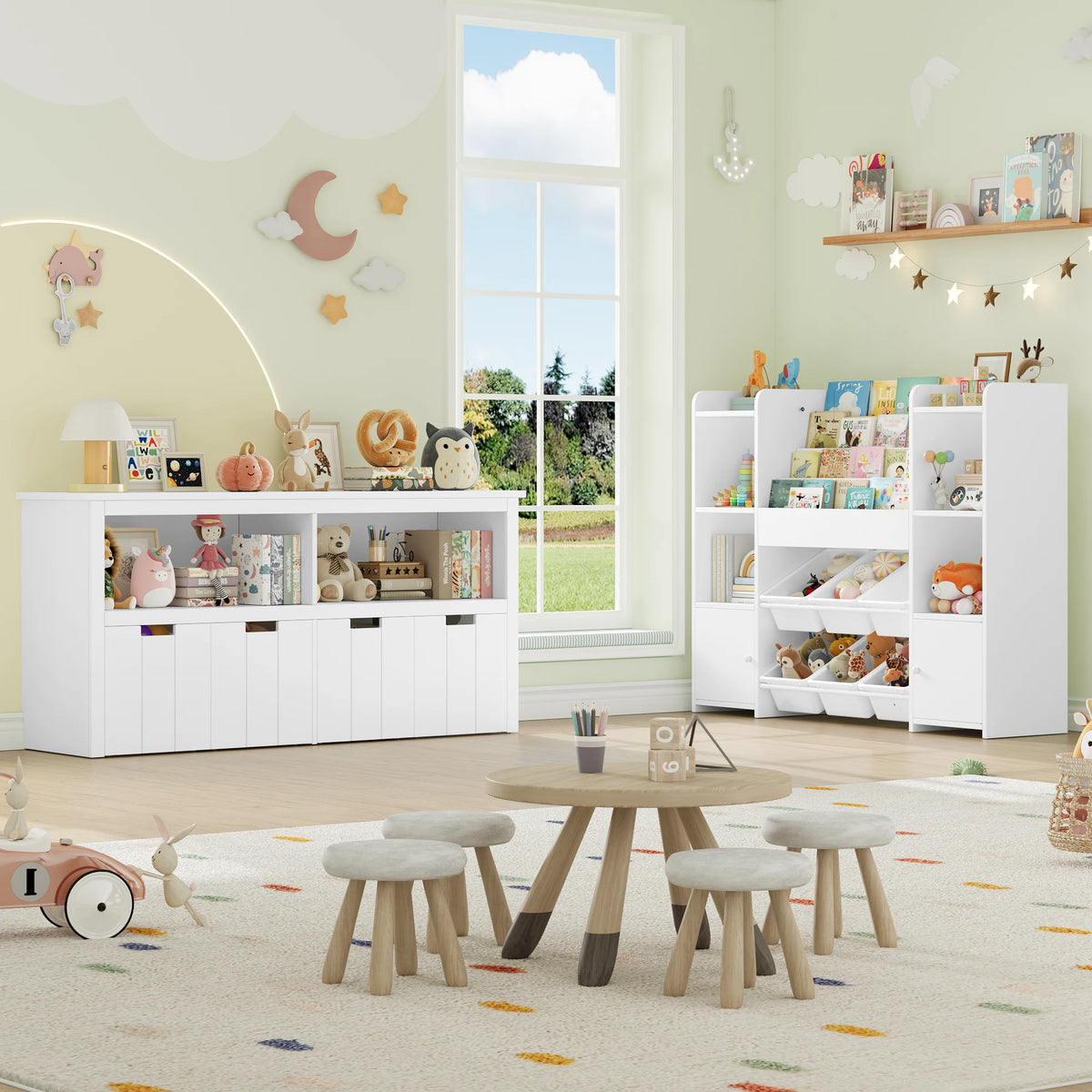 Spielzeugregal für Kinder mit 4 Rollboxen, 120 cm Lilla Kids