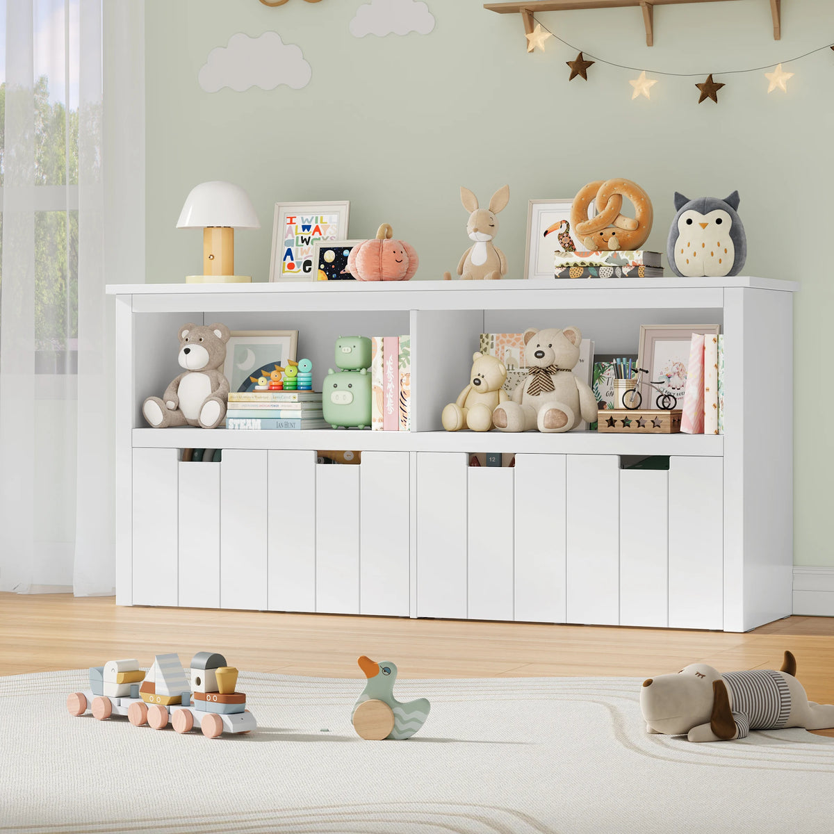 Spielzeugregal für Kinder mit 4 Rollboxen, 120 cm Lilla Kids