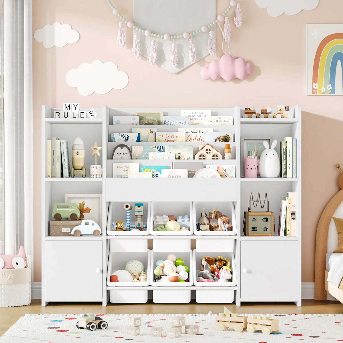 Spielzeugregal für Kinder mit 6 Boxen und 4 Ebenen, 119 cm Lilla Kids
