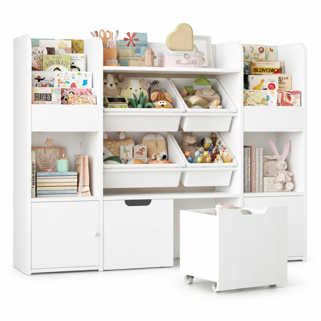 Spielzeugregal mit 4 Boxen und 13 Ebenen, 126 cm Lilla Kids