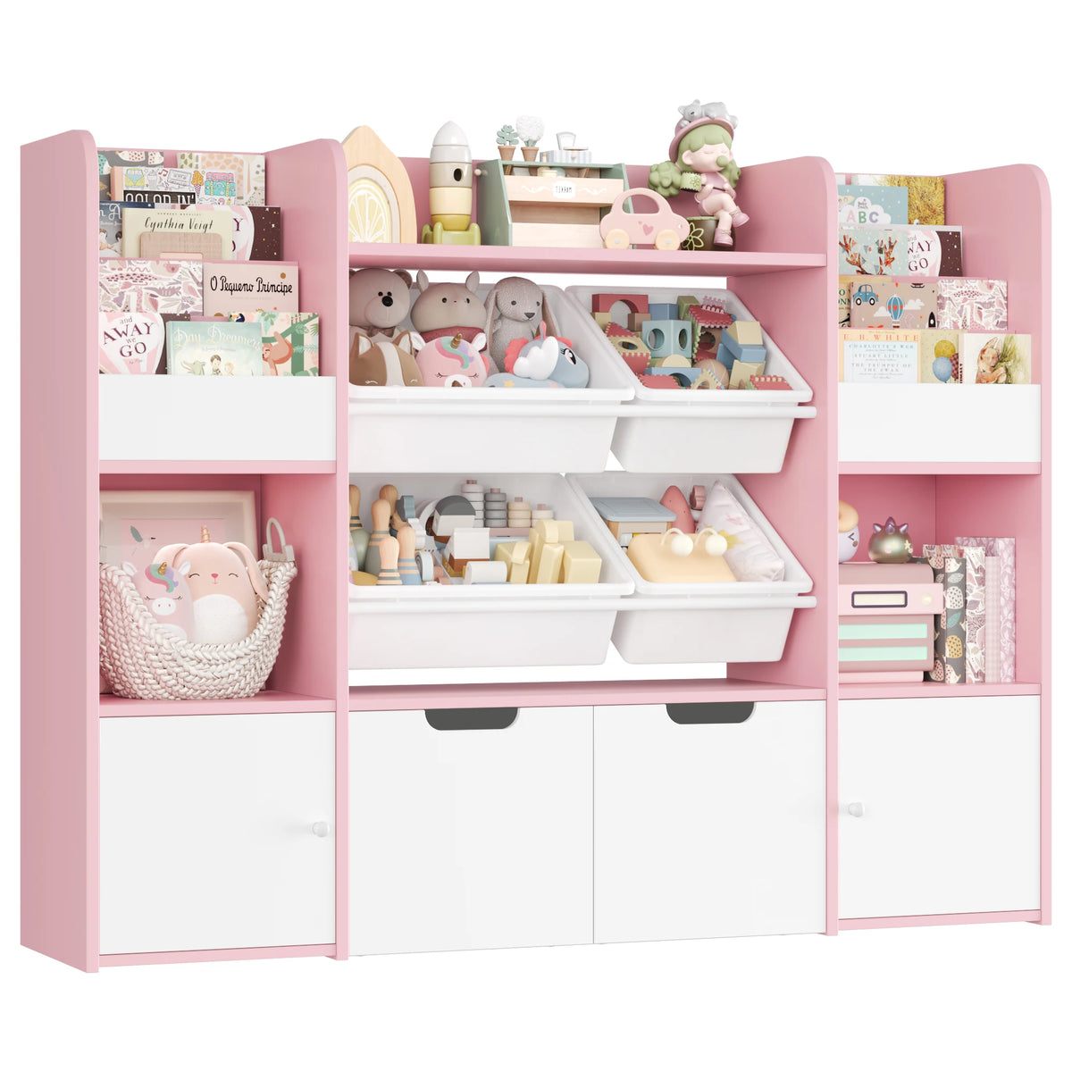 Spielzeugregal mit 4 Boxen und 13 Ebenen, 126 cm Lilla Kids