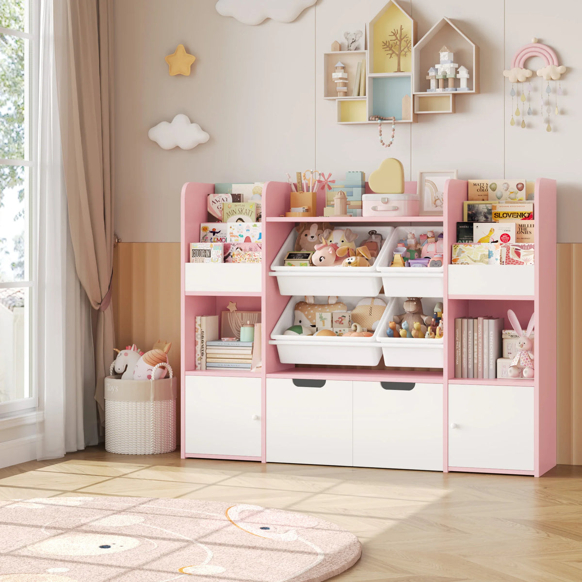 Spielzeugregal mit 4 Boxen und 13 Ebenen, 126 cm Lilla Kids