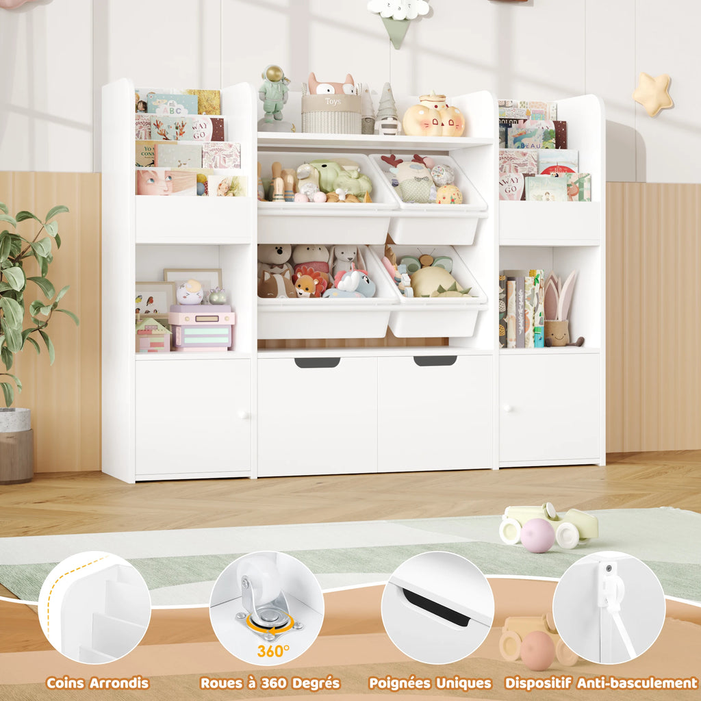 Spielzeugregal mit 4 Boxen und 13 Ebenen, 126 cm Lilla Kids