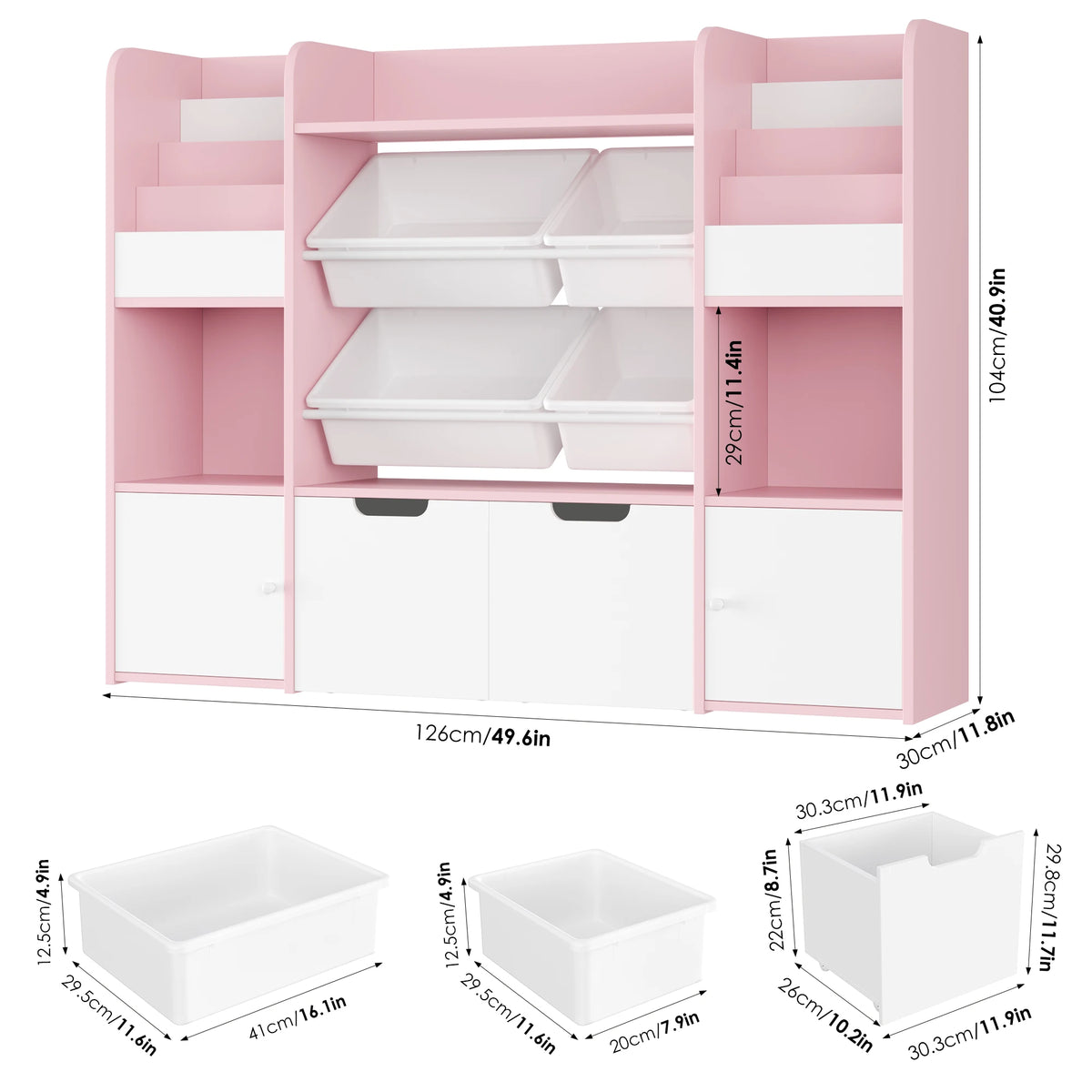 Spielzeugregal mit 4 Boxen und 13 Ebenen, 126 cm Lilla Kids