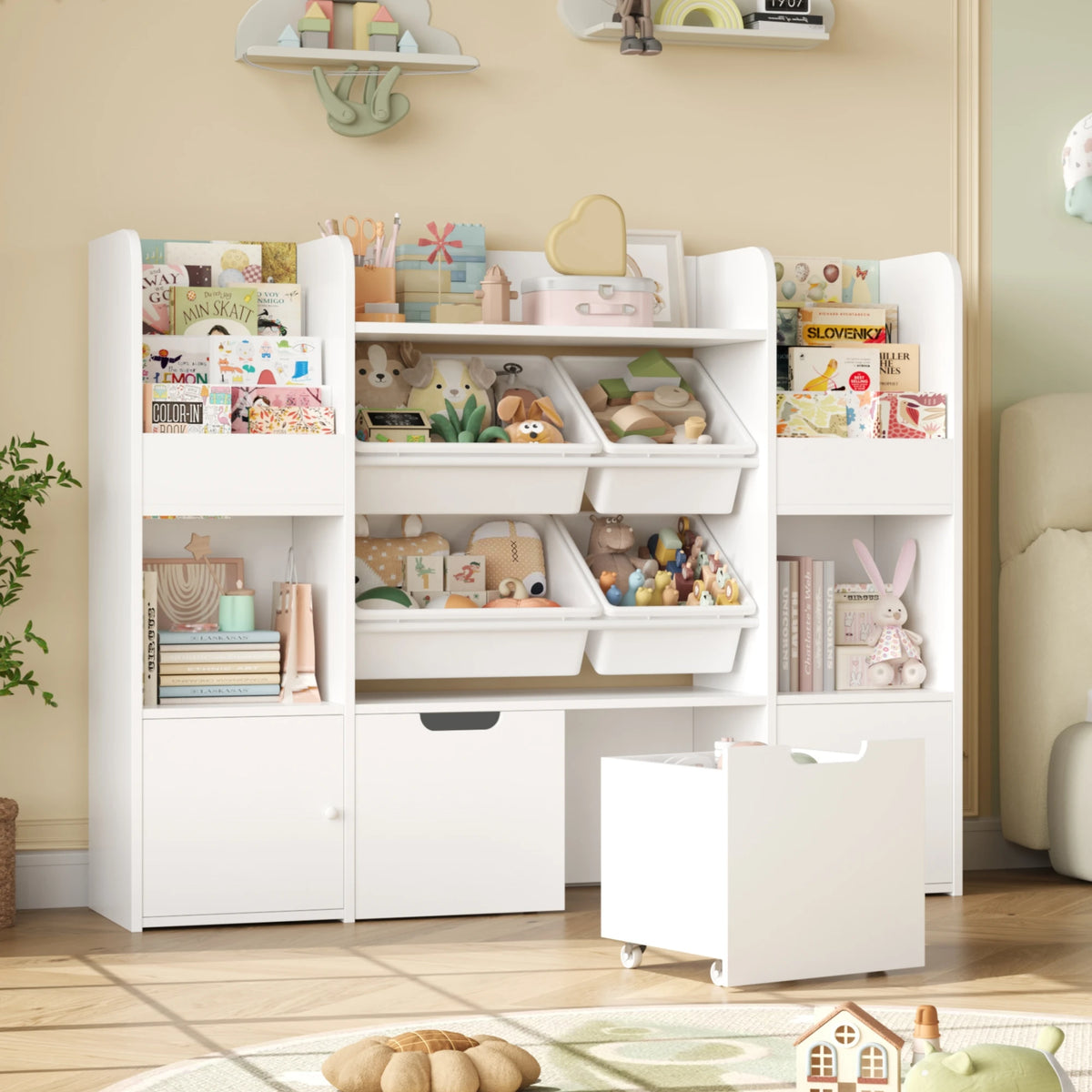 Spielzeugregal mit 4 Boxen und 13 Ebenen, 126 cm Lilla Kids