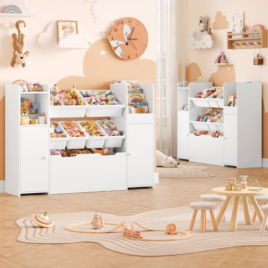 Spielzeugregal mit 6 Boxen, 2 Türen und Rollen, 138 cm Lilla Kids