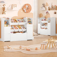 Spielzeugregal mit 6 Boxen, 2 Türen und Rollen, 138 cm Lilla Kids