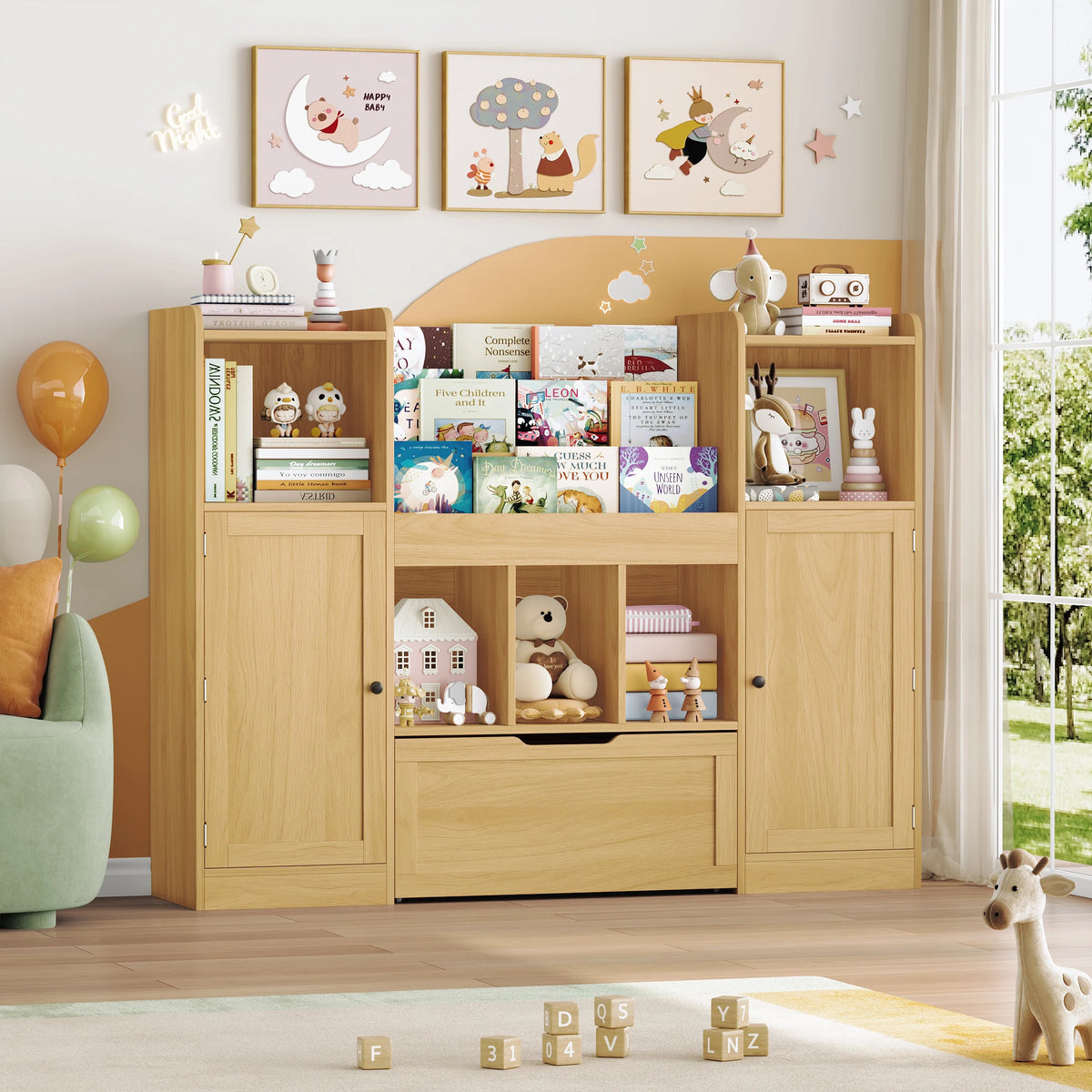 Spielzeugregal mit 8 Boxen, 3 Ebenen und Rollen Lilla Kids