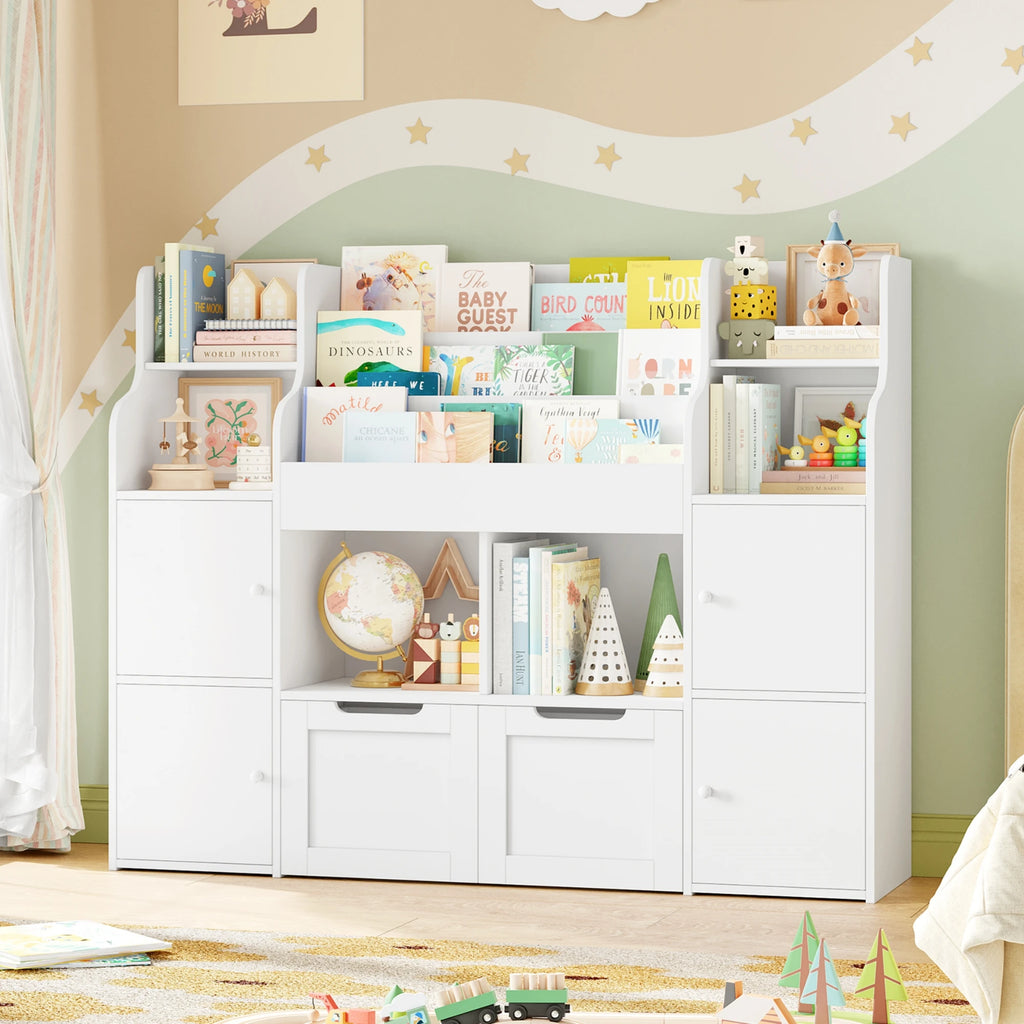 Spielzeugregal mit 8 Boxen, 4 Türen und Rollen, 122 cm Lilla Kids