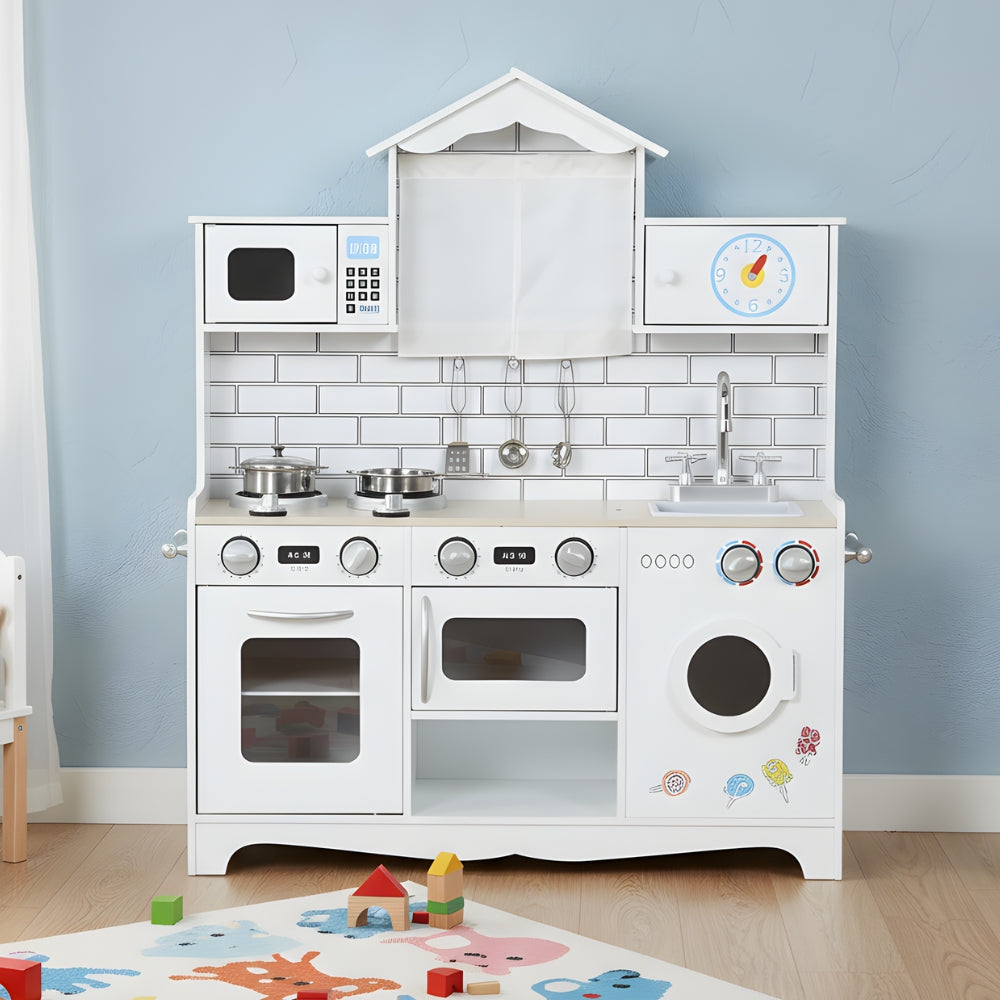 Weiße Kinderküche mit Backofen, Kochfeld und Waschmaschine Lilla Kids