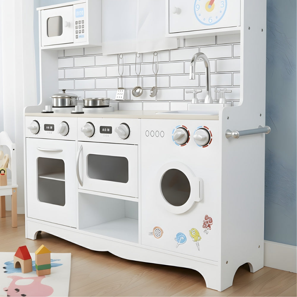 Weiße Kinderküche mit Backofen, Kochfeld und Waschmaschine Lilla Kids