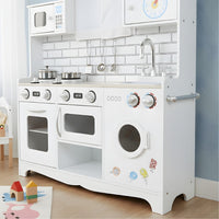 Weiße Kinderküche mit Backofen, Kochfeld und Waschmaschine Lilla Kids