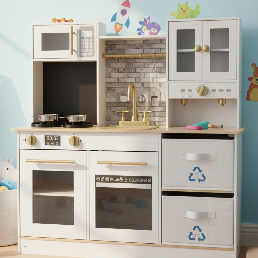 Weiße Kinderküche mit Spüle und Doppelbackofen Lilla Kids